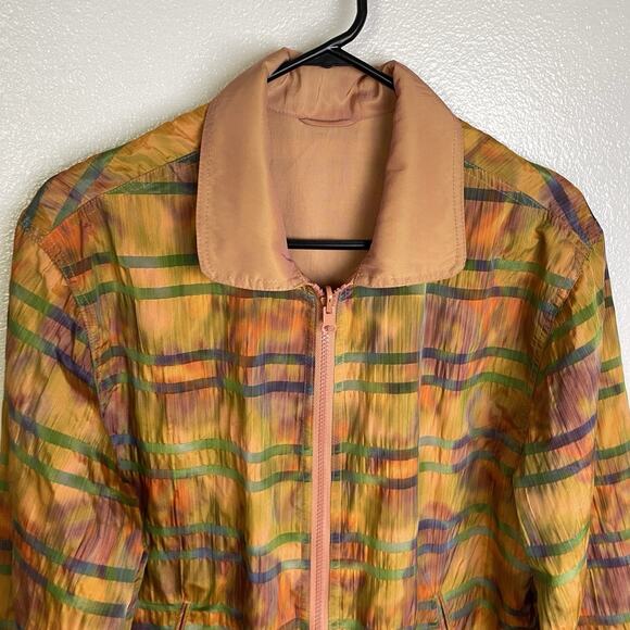 MYCRA PAC One Designer Orange Rain Jacket Coat Striped Zip Up Womens Petite - Picture 3 of 7